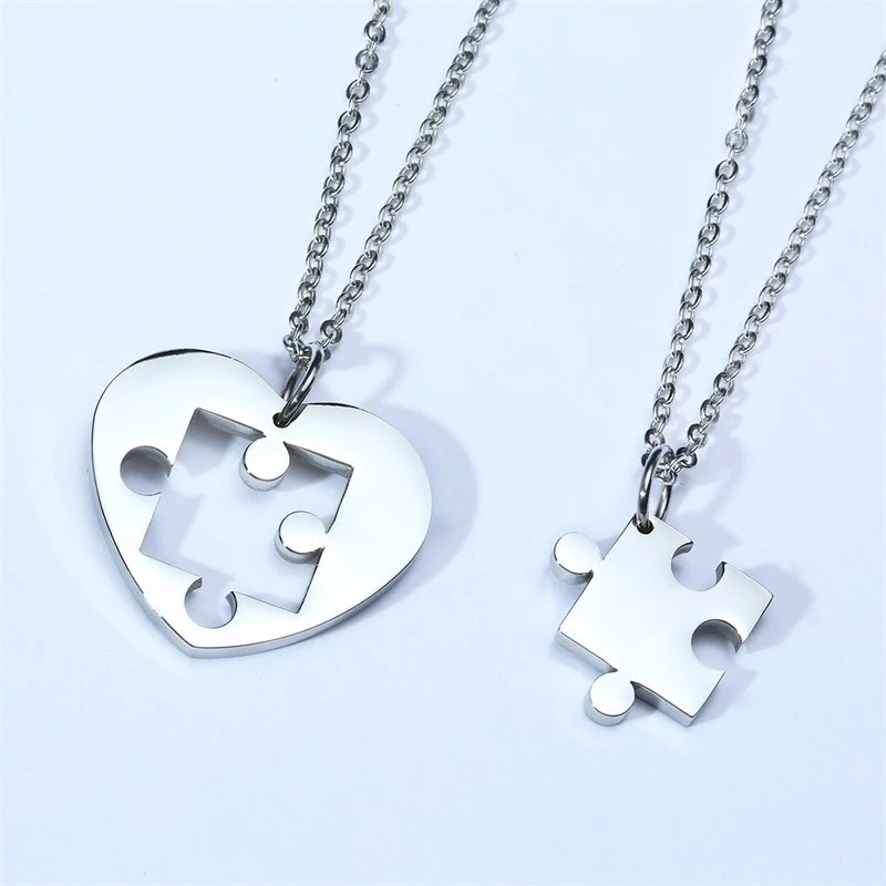 Stainless steel heart-shaped puzzle lovers pendant