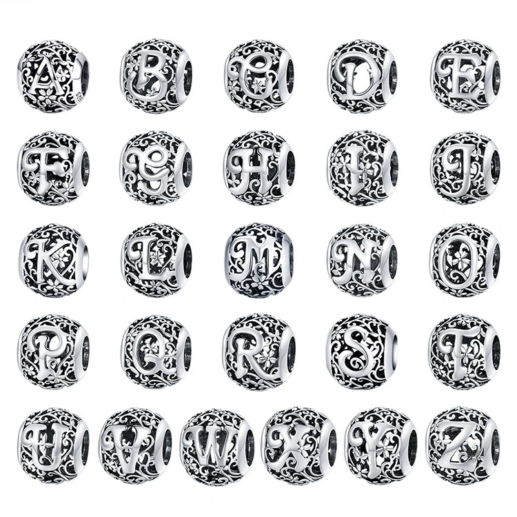 Forest pattern 26 English letters sterling silver loose beads