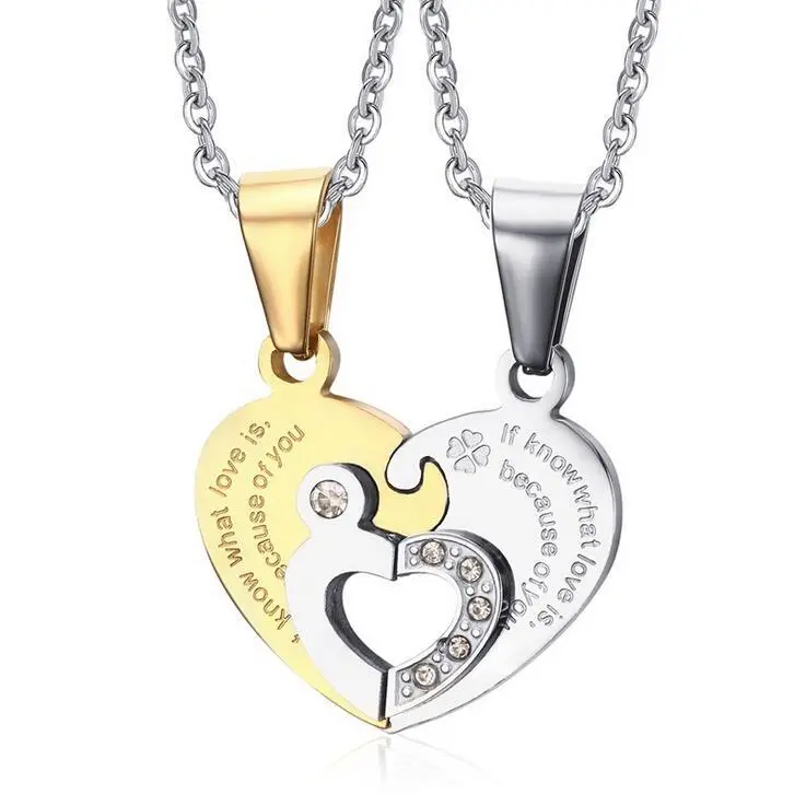 Love puzzle titanium steel couple necklace