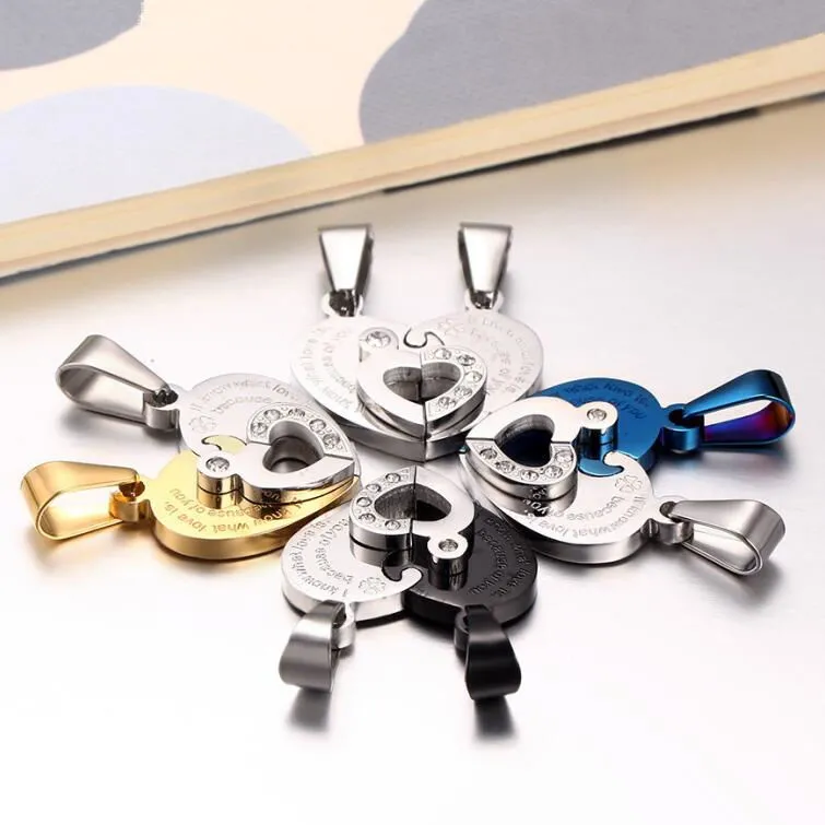 Love puzzle titanium steel couple necklace