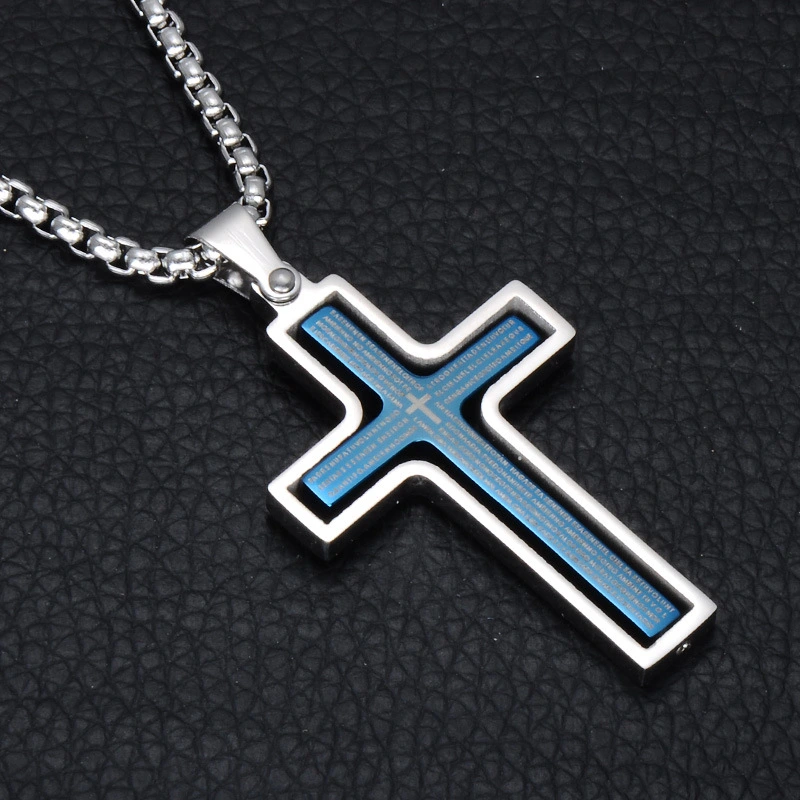 Stainless steel rotatable bible verse cross pendant necklace