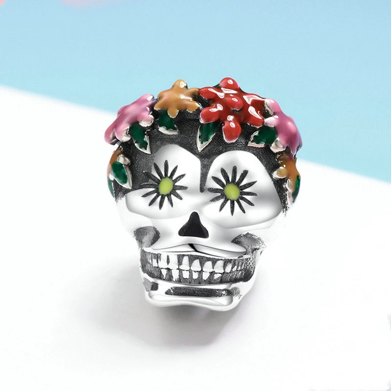 Flowers skull loose beads