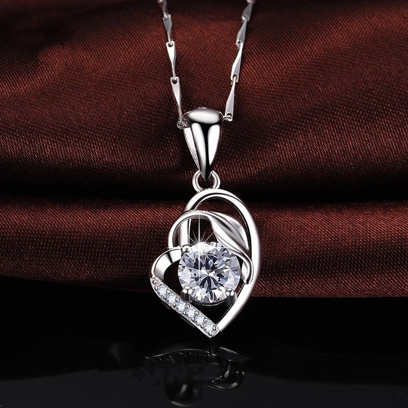 One Heart One Leaf Amethyst Clavicle Chain Heart Pendant