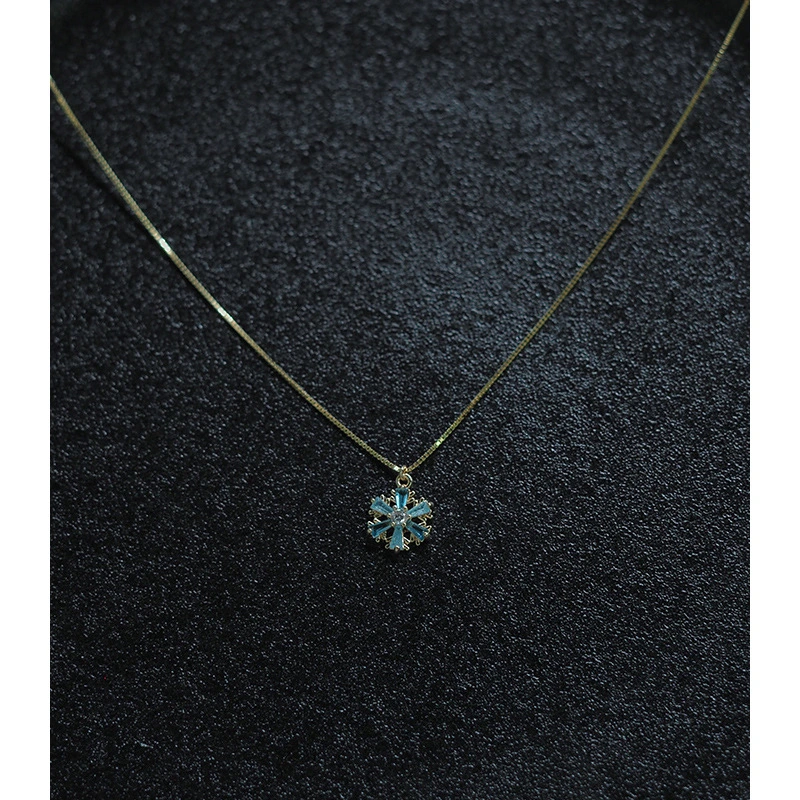 Blue Diamond Snowflake Necklace 925 Sterling Silver Clavicle Chain