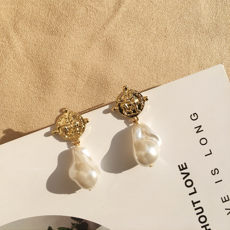 Gold Coin Pearl Earrings