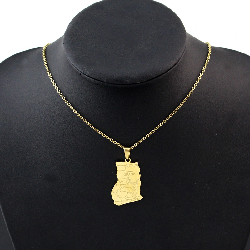 Africa Ghana map pendant necklace choker sweater chain jewelry