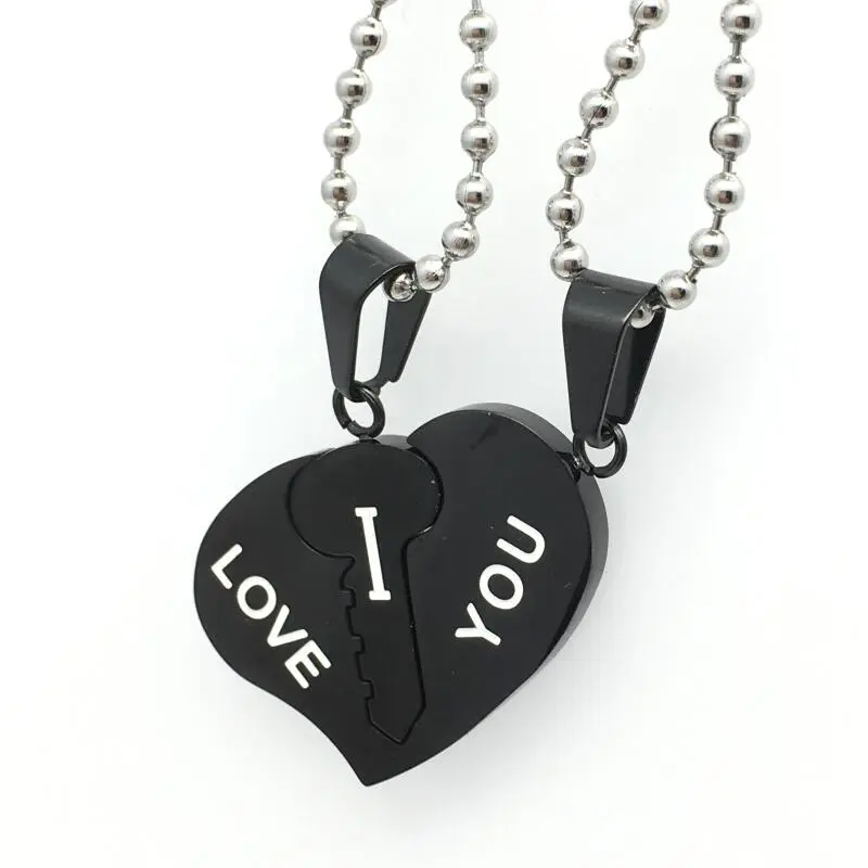 Titanium steel heart lock couple necklace