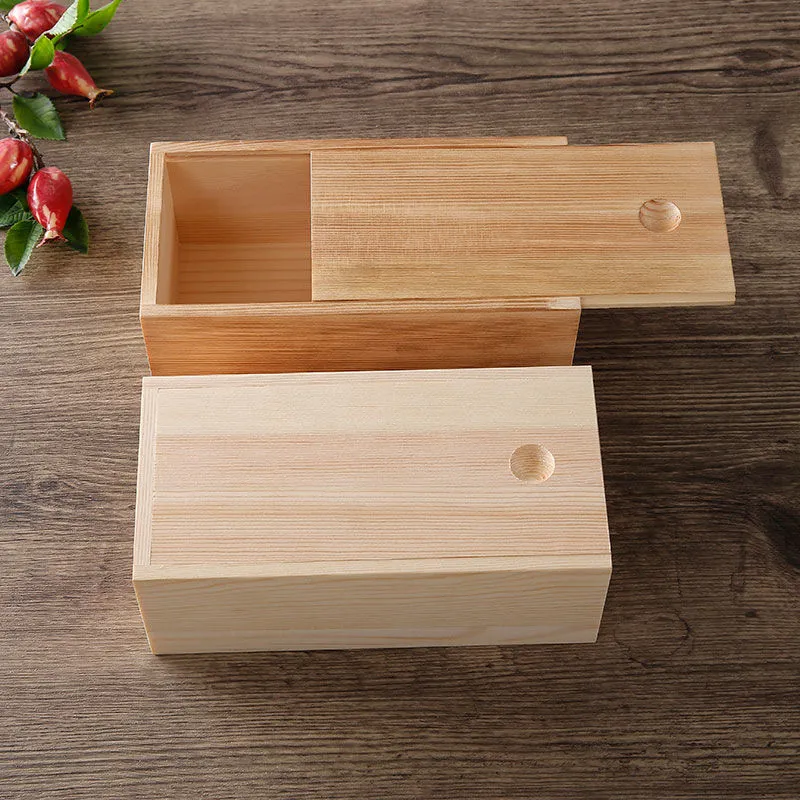 Rectangular Solid Wood Box With Pull-out Lid