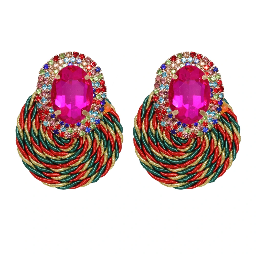 New Fashion All-match Rhinestone Geometric Round Earrings