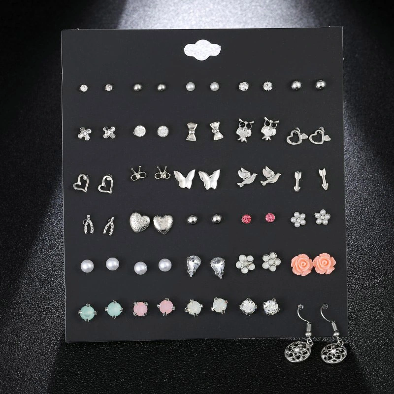 Heart-shaped Combination Bow Stud Earrings Set