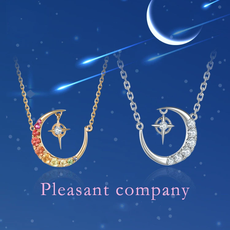 S925 Silver Necklace Women Fashion Japan And South Korea Star And Moon Zircon Clavicle Chain