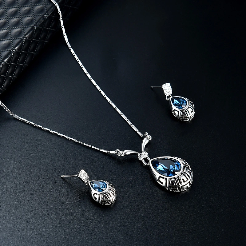 Simple And Fashionable Alloy Zircon Blue Gemstone Earrings