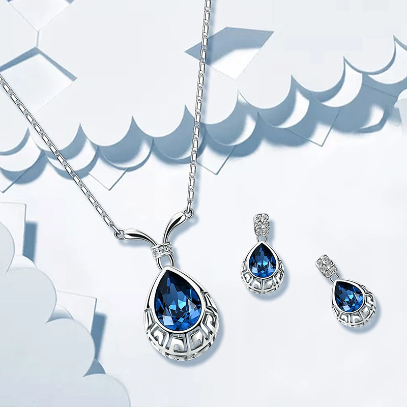 Simple And Fashionable Alloy Zircon Blue Gemstone Earrings