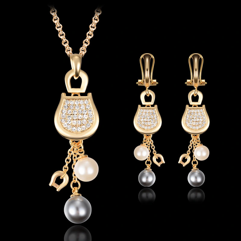 Alloy Necklace Set 18K Gold Pearl Earring Set