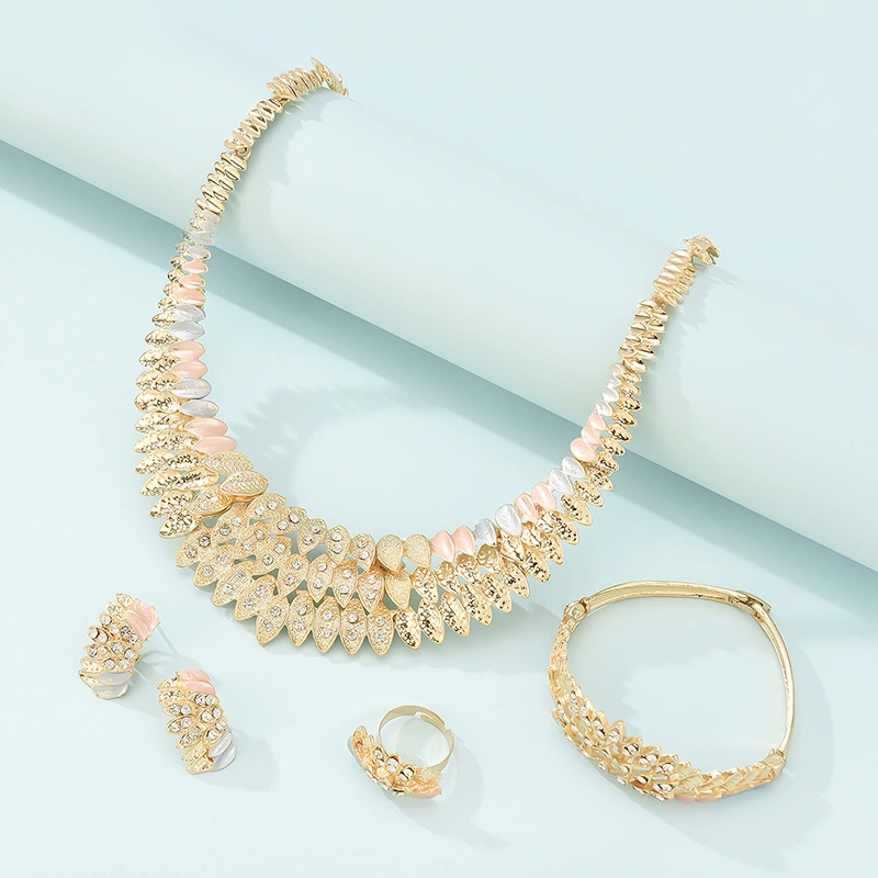 Bridal Set Gold Plated Necklace Earrings Ring