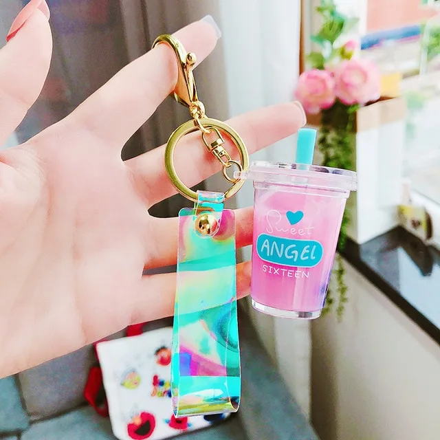 Creative Oiled Pearl Milk Tea Keychain Decompression Toy