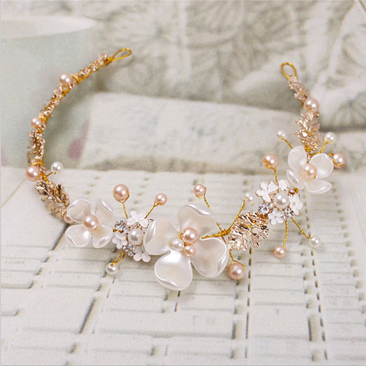 Pearl ceramic golden hair hoop