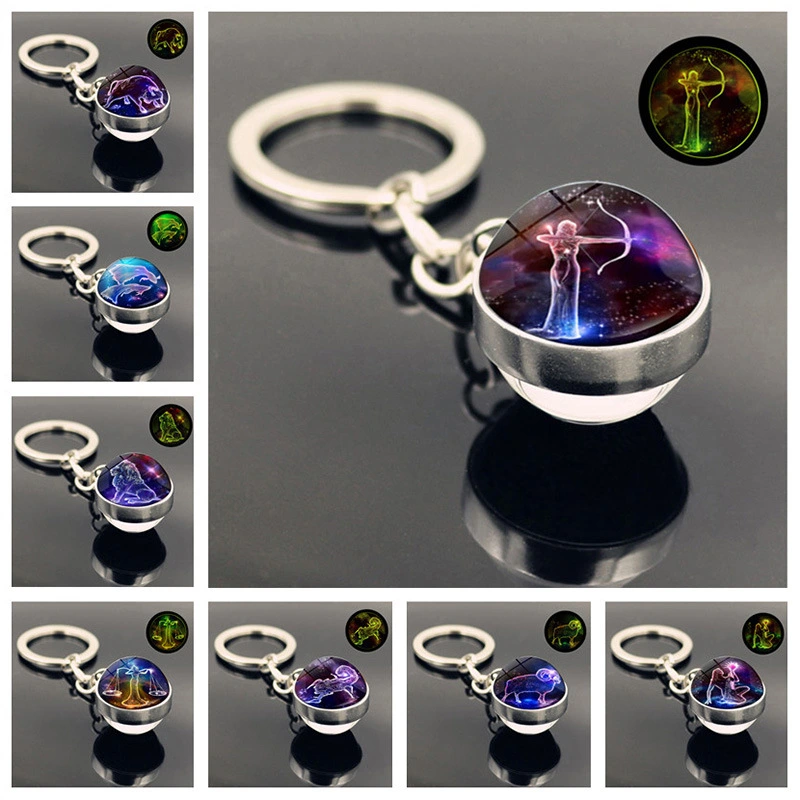 Luminous key ring pendant double-sided glass ball key chain