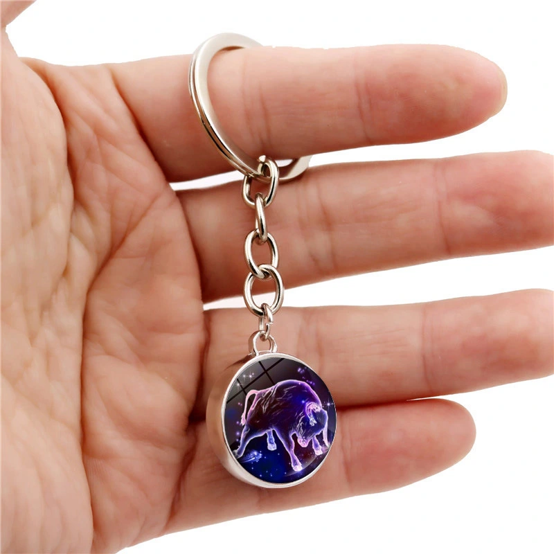 Luminous key ring pendant double-sided glass ball key chain