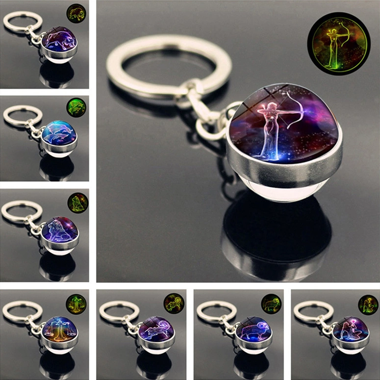 Luminous key ring pendant double-sided glass ball key chain