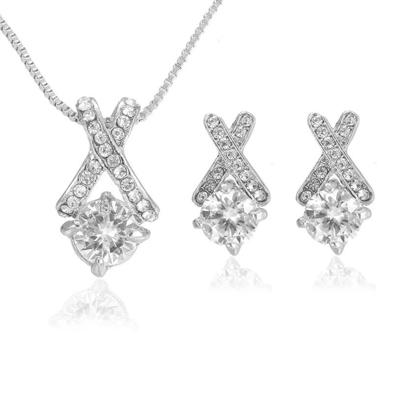 Three-dimensional Cross Necklace Earring Set