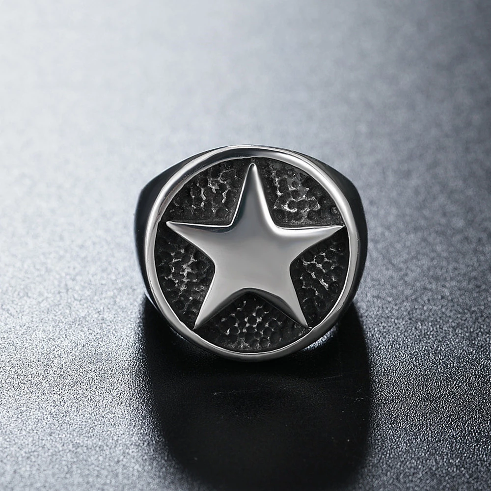 Men's Vintage Five-Pointed Star Titanium Steel Ring