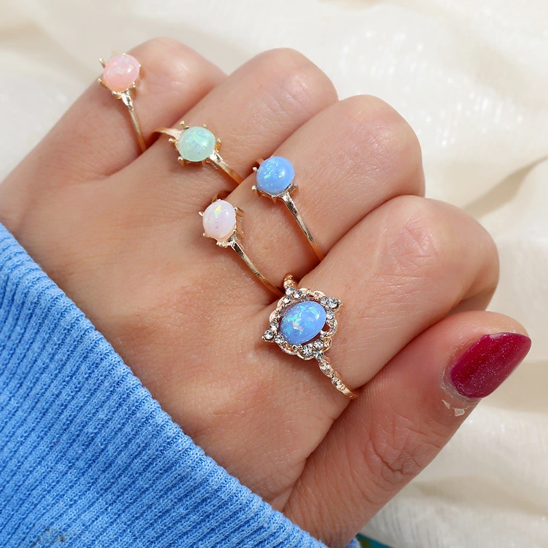 Imitated Opal Candy Color Ring Set