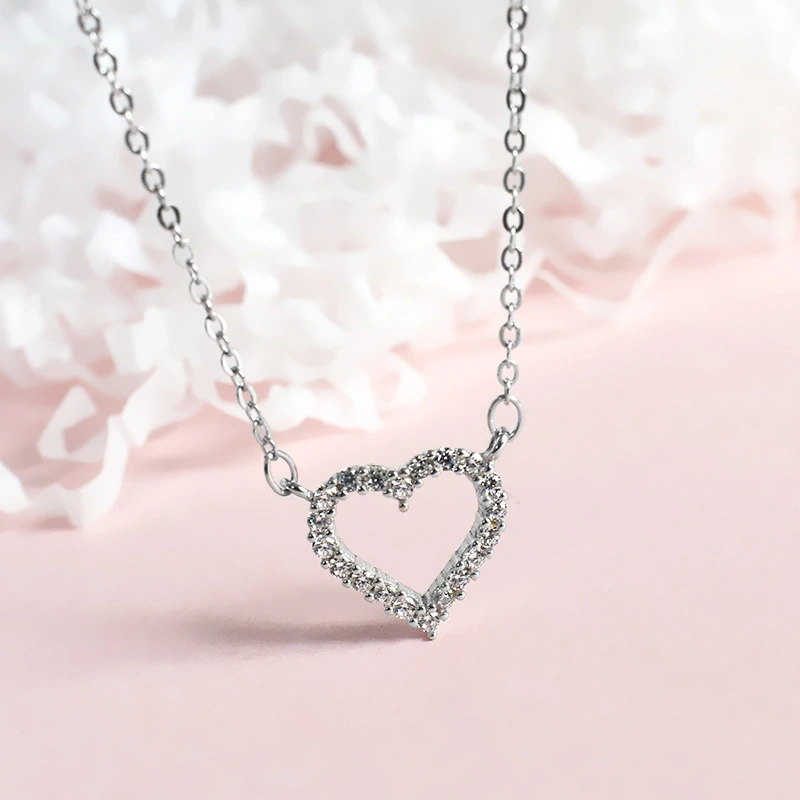 S925 Sterling Silver Diamond Love Necklace Korean Version Of INS Sweet Temperament Style Female Heart-Shaped Clavicle Chain Fashion Jewelry