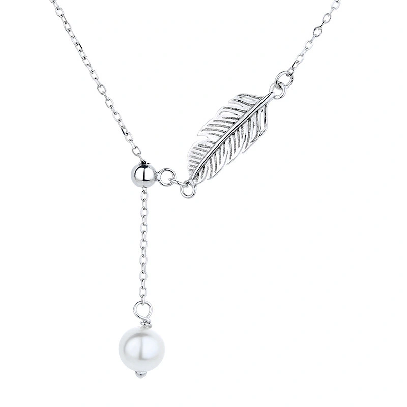 Long Fringed Feather Pearl Necklace Women