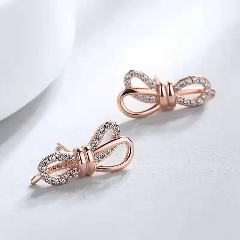 S925 Sterling Silver Earrings New Bow Earrings Sweet Personality Earrings