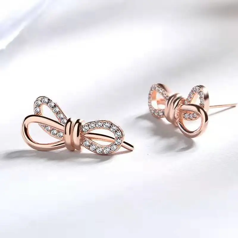 S925 Sterling Silver Earrings New Bow Earrings Sweet Personality Earrings