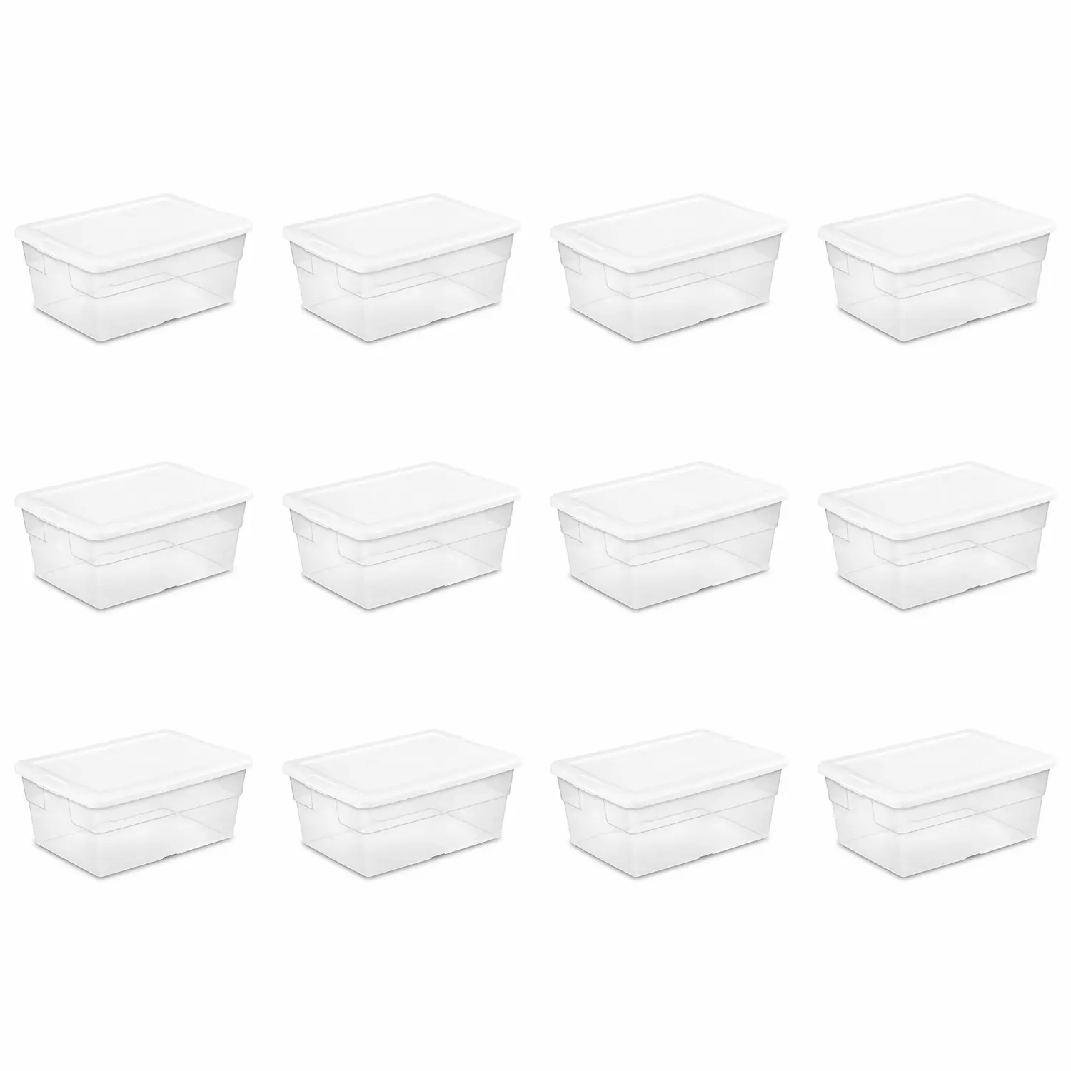 Sterilite 16448012 16 Quart/15 Liter Storage Box, White Lid with Clear Base, 12-Pack