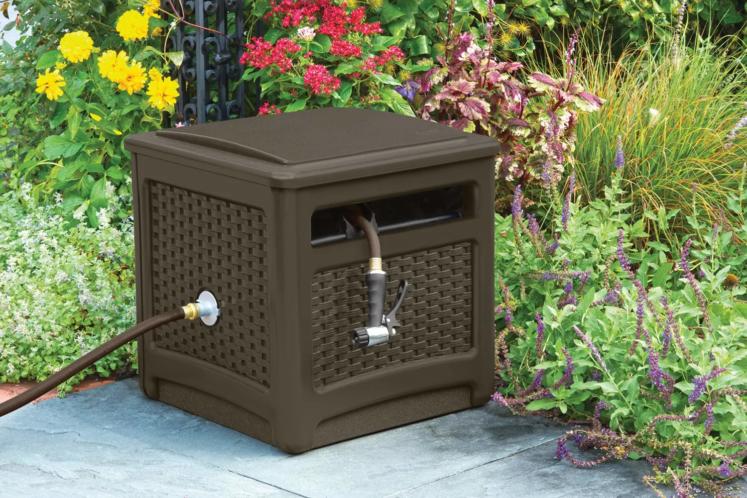 Suncast No-Leak Resin Wicker-Looker Hose Reel, Mocha