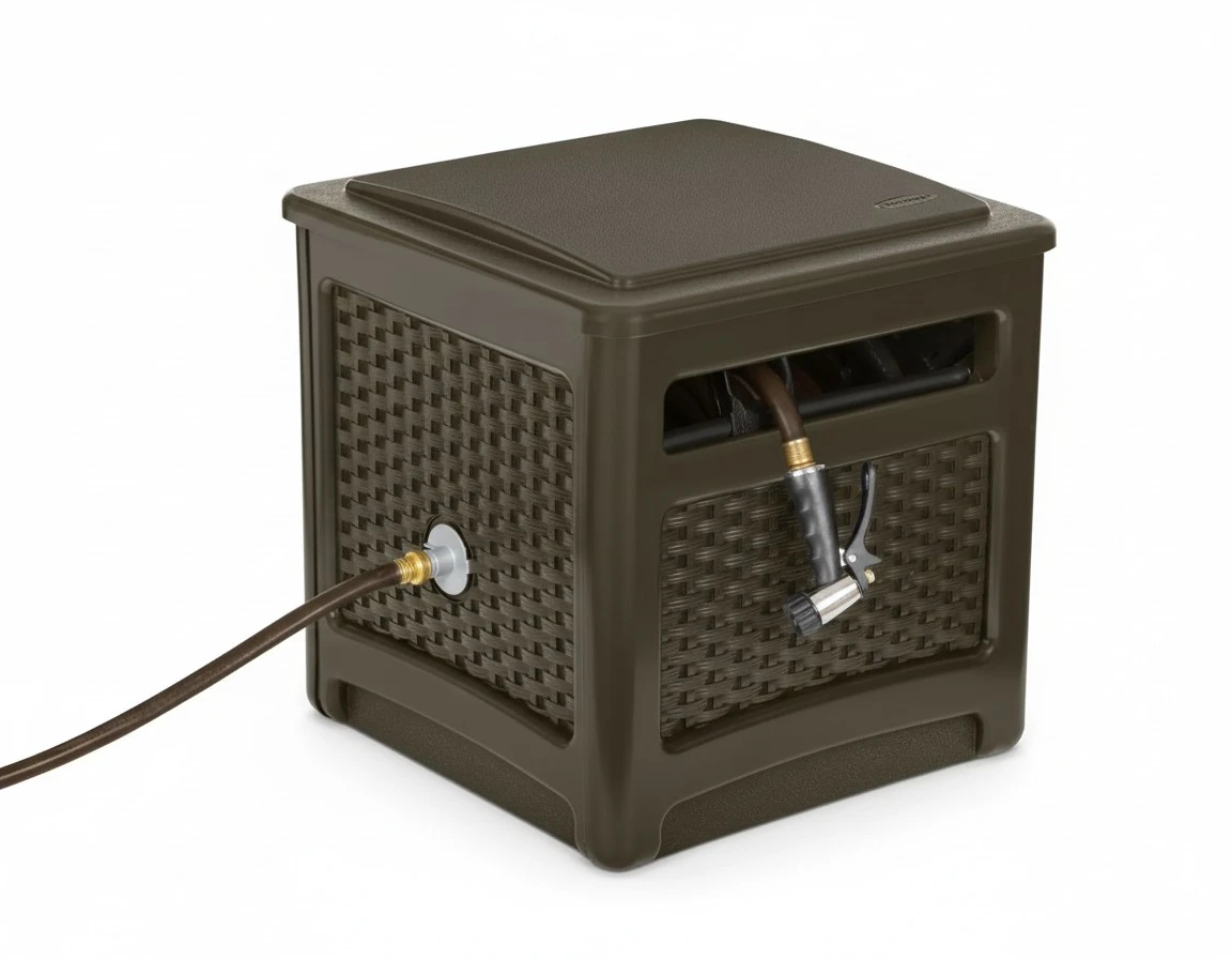 Suncast No-Leak Resin Wicker-Looker Hose Reel, Mocha