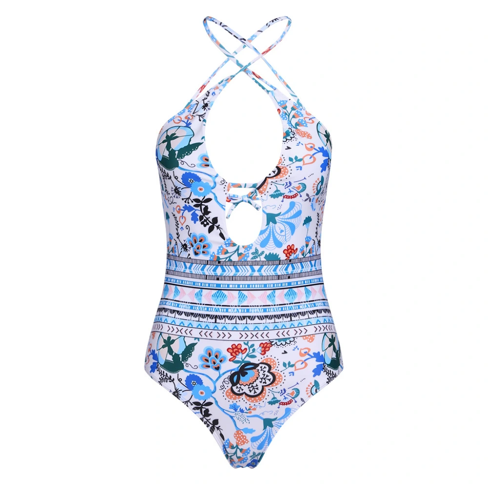  European and American swimsuit deep V printing triangle one-piece bikini hanging neck one-piece swimsuit