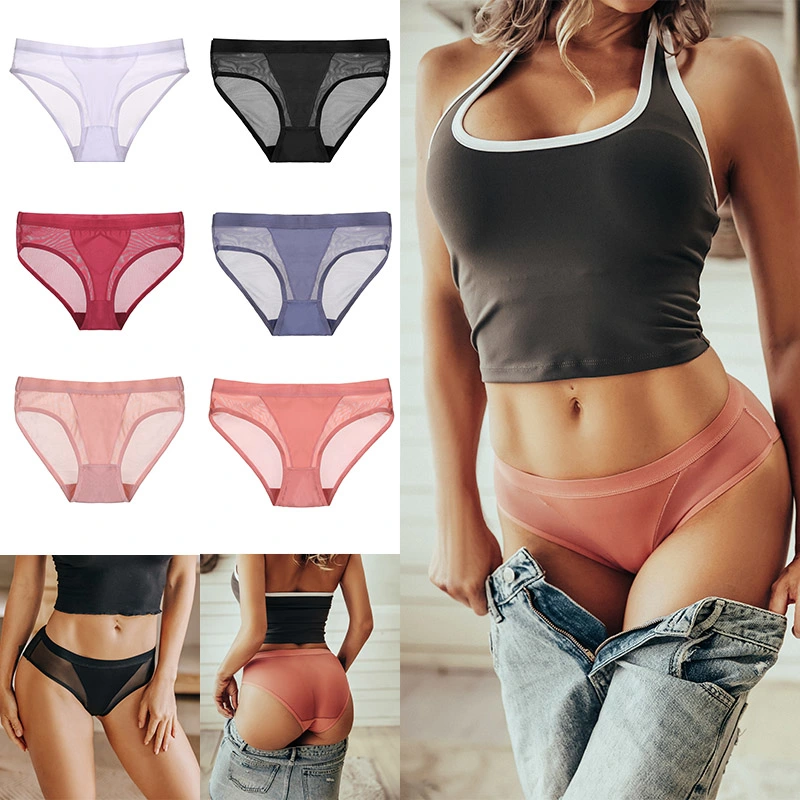 Low Waist Mesh Solid Color Briefs