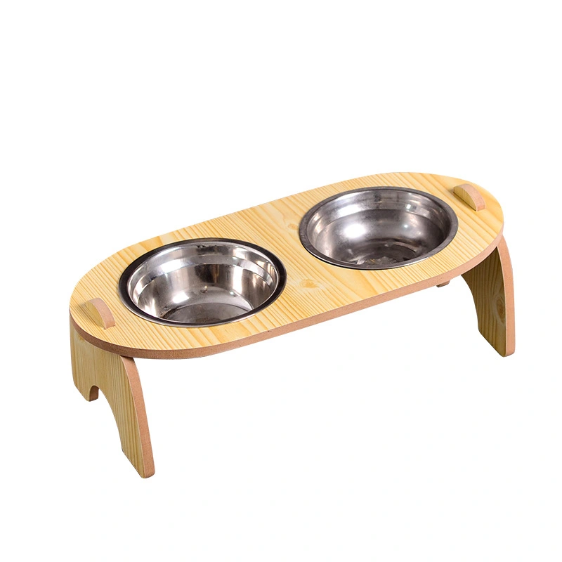 Double Bowl 15 Degrees Cervical Spine Dog Food Bowl Wooden Stand