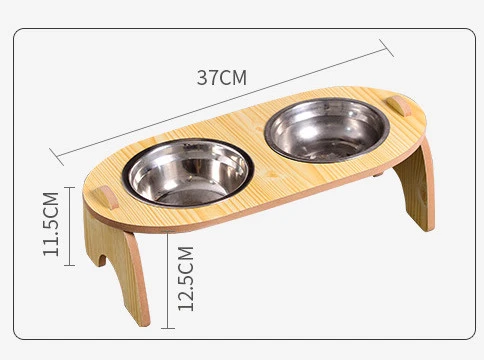 Double Bowl 15 Degrees Cervical Spine Dog Food Bowl Wooden Stand