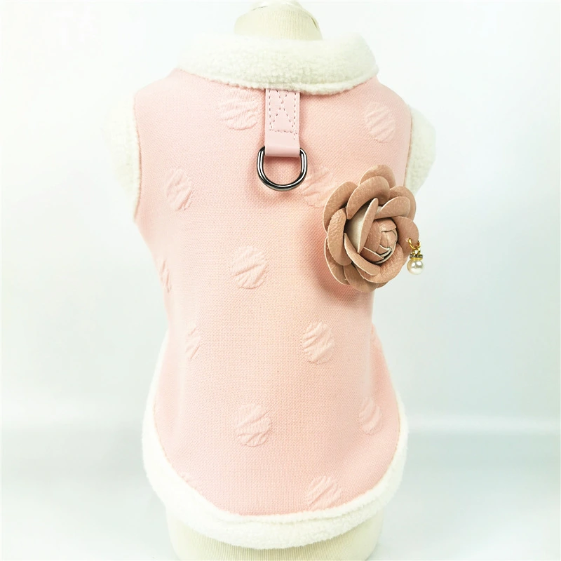 Three-dimensional camellia plus velvet warm pet clothes