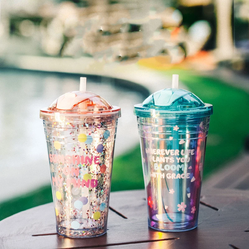 Water Cup With Straw Type  Girl Heart Portable Large Capacity Cute Net Red Ins Cup