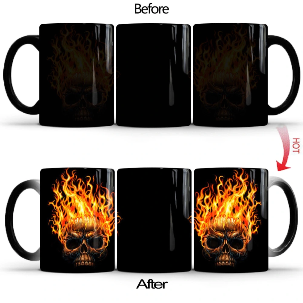 European And American New Flame Skull Head Color-Changing Ceramic Thermal Coffee Mark Cup