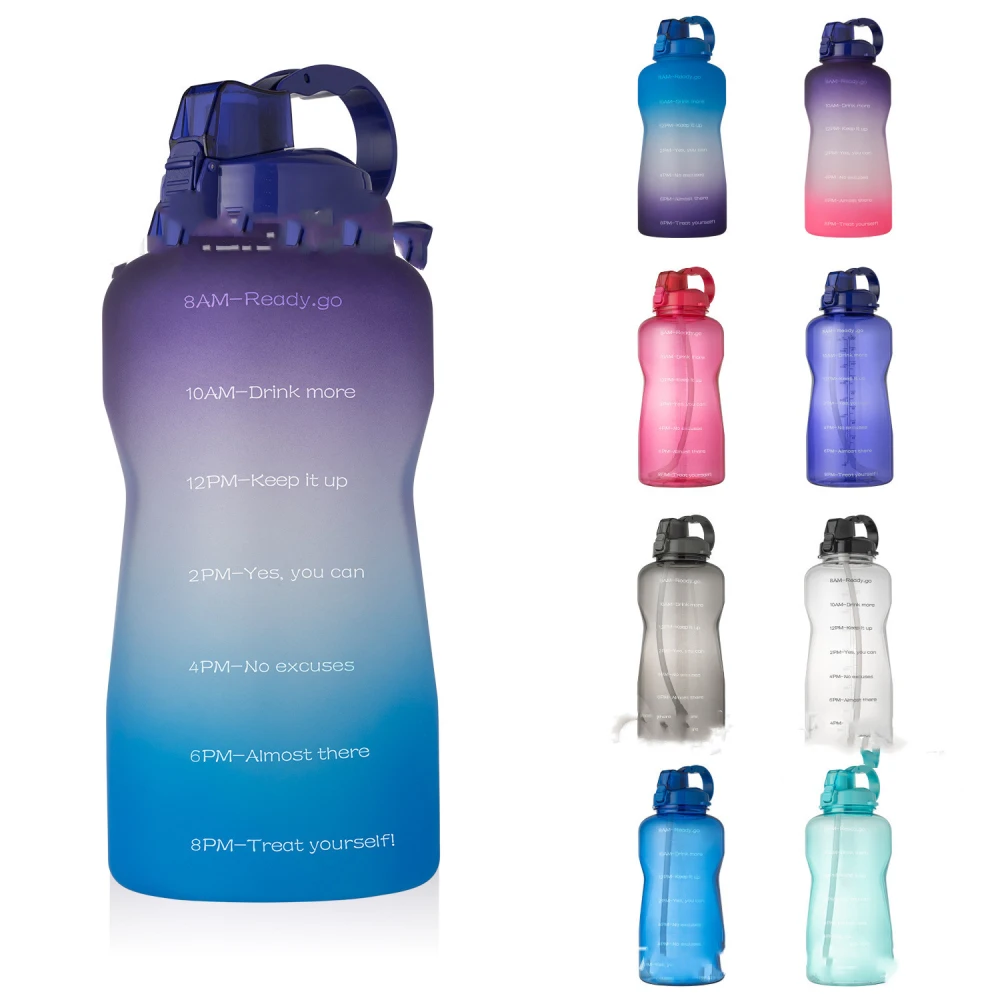 3.8L Gradient Color Sports Bottle Bouncing Cover Removable Straw Plastic Cup