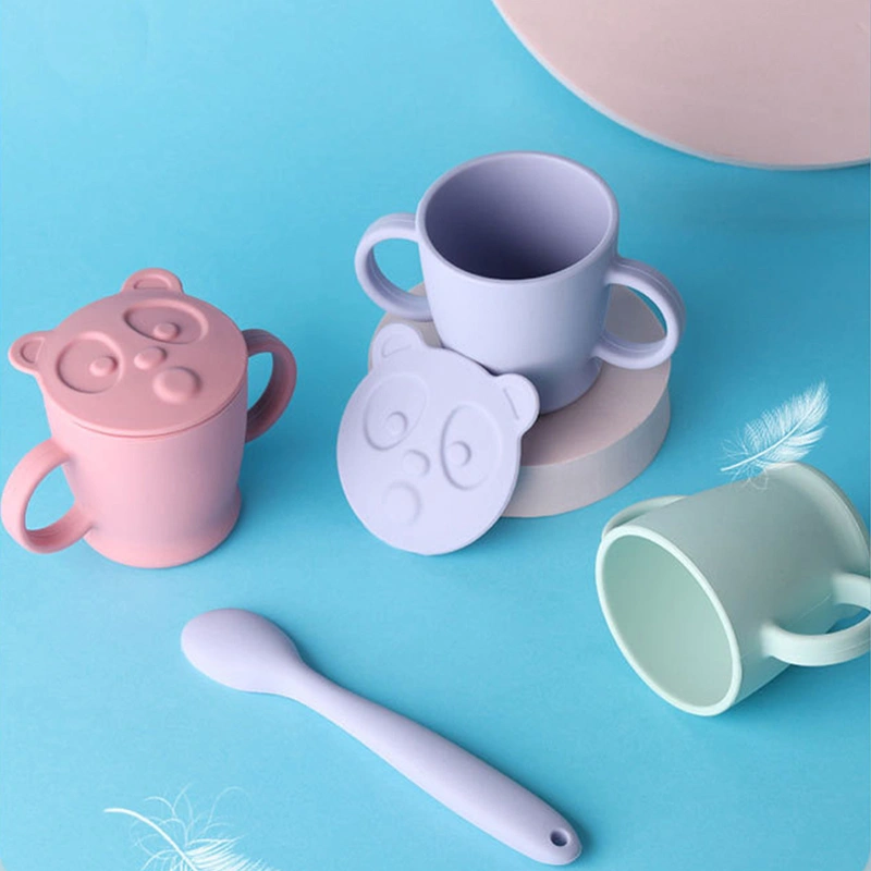 Pure Color Baby Double Ears With Lid Baby Water Cup