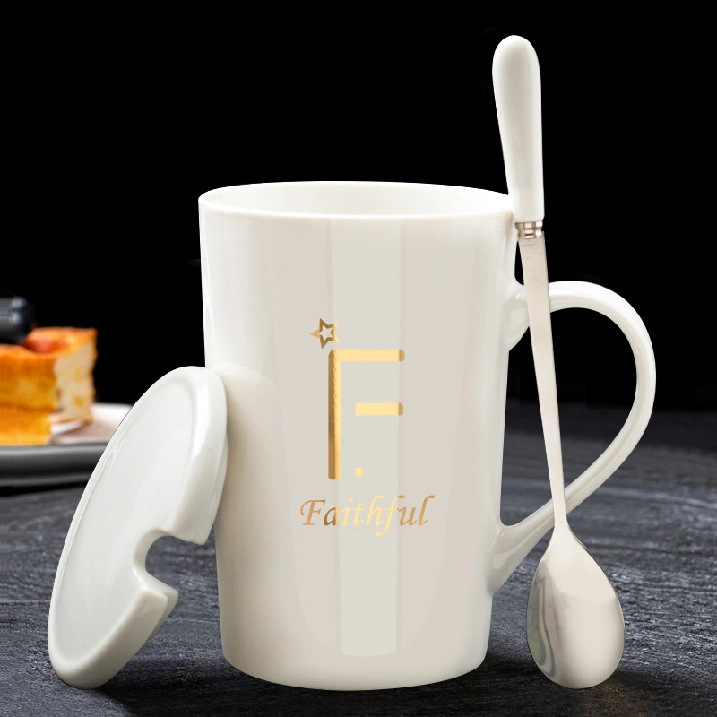 Couple Cup Ceramic Cup With Lid Spoon Mug Office Water Cup