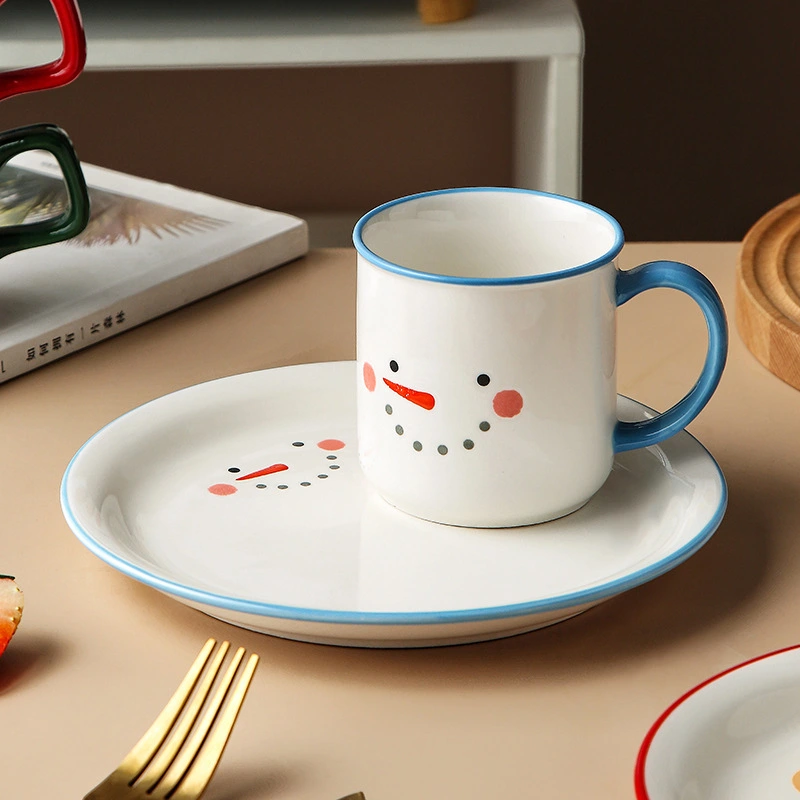 Simple And Creative Christmas Cartoon Cup And Saucer Set