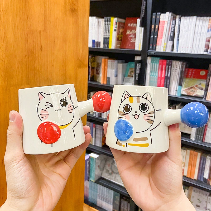 Through Cute Creative Boxing Cat Water Cup