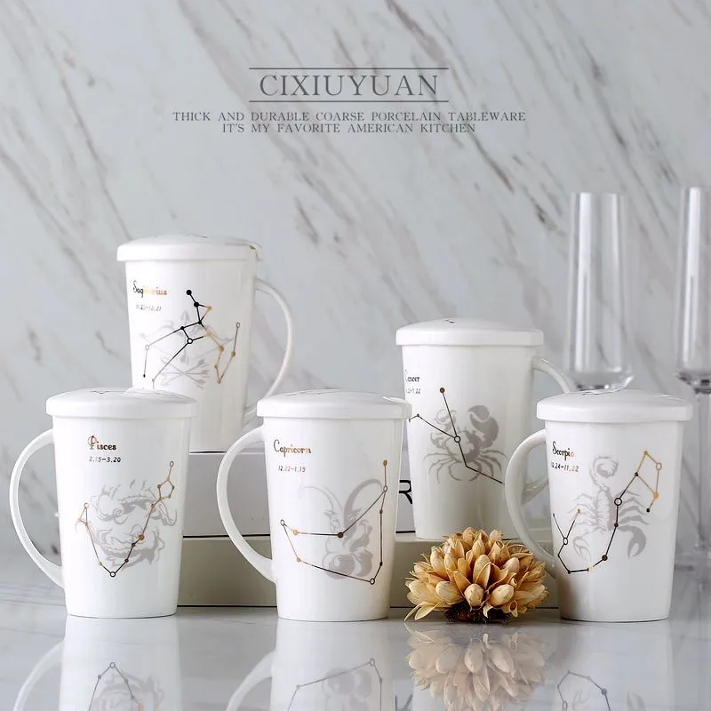 Creative Constellation Mark Ceramic Cup With Lid