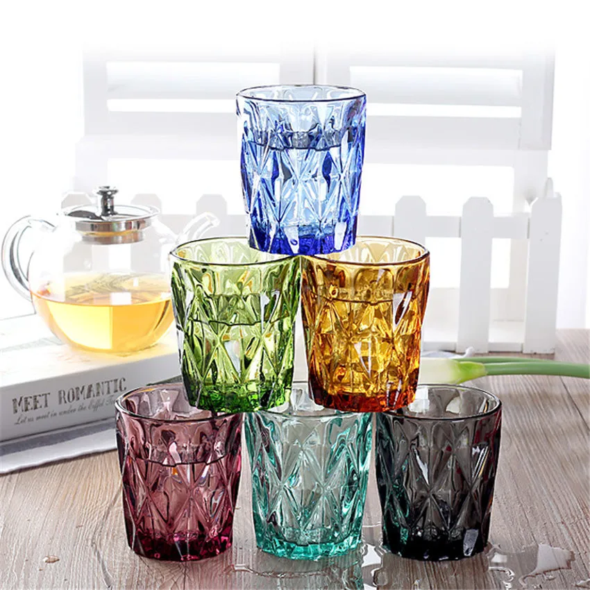 Creative colored relief glass cup on trumpet