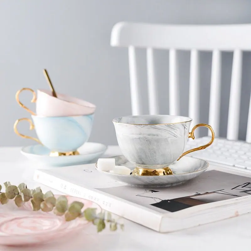 Marbled ceramic coffee cup and saucer