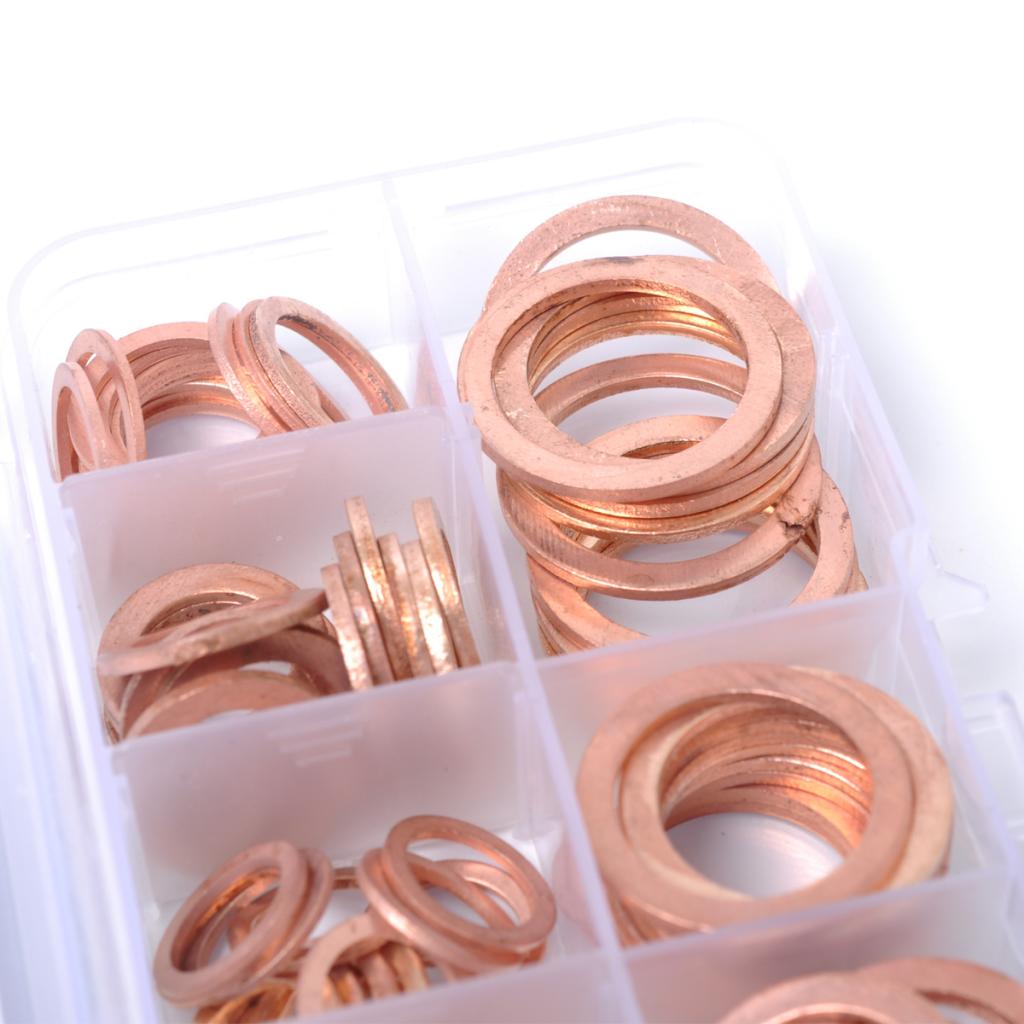 120 Pieces 8 Sizes Copper Washers Flat Ring Sealing Fitting Washers Gasket